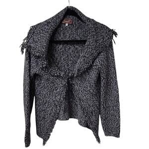 Berretti Cardigan Wool Blend Sweater Fringe Detail Tie Front Womens Small